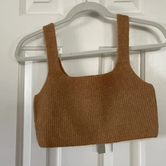 Everlane Brown Square Neck Crop Tank Top Size Medium - Picture 4 of 8